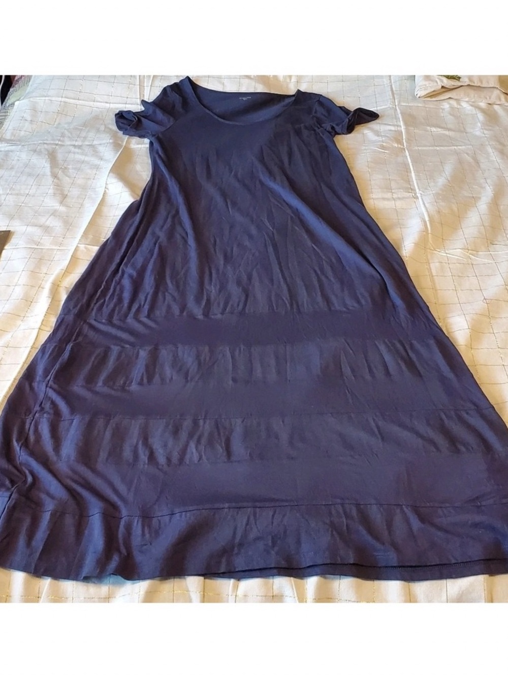 Organic Cotton Tall Navy Blue Fit and Flare Maxi Dress Short Sleeves Scoop Neck